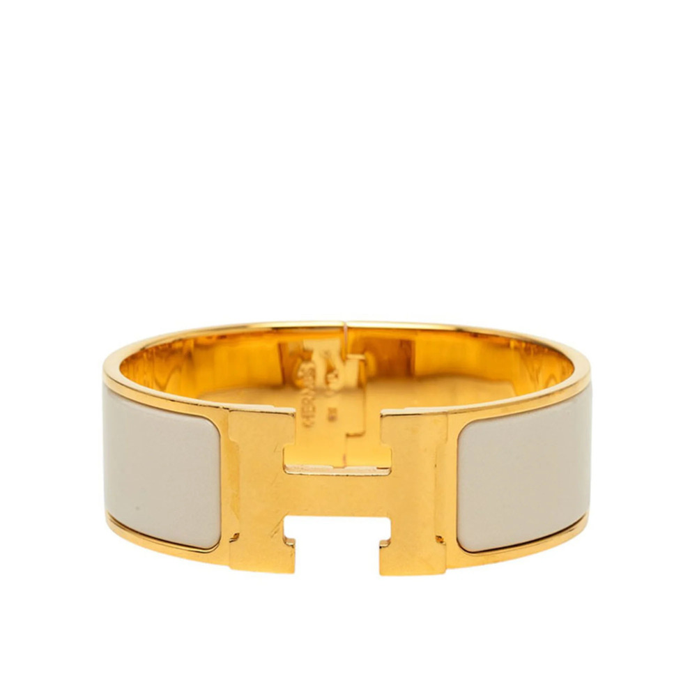Hermes Clic Clac H PM Bracelet Bangle Gold White Plated Enamel Women's HERMES